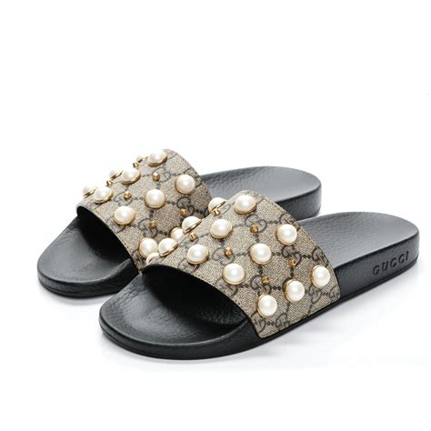 gucci aaa pearl slides|Gucci rubber sandals.